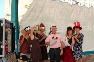 friends dressed up in costume at our wedding in caras park in missoula