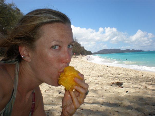 brianna randall eating a mango - on the horizon line sailing