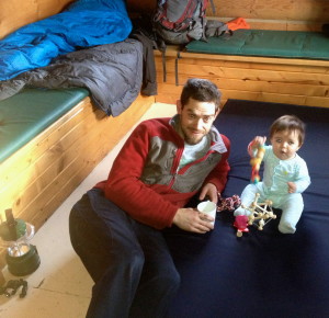 rob roberts and clarice - skiing in a wood cabin in the bitterroot mountains