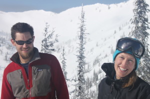 bri and rob - yurt ski in british columbia - on the horizon line