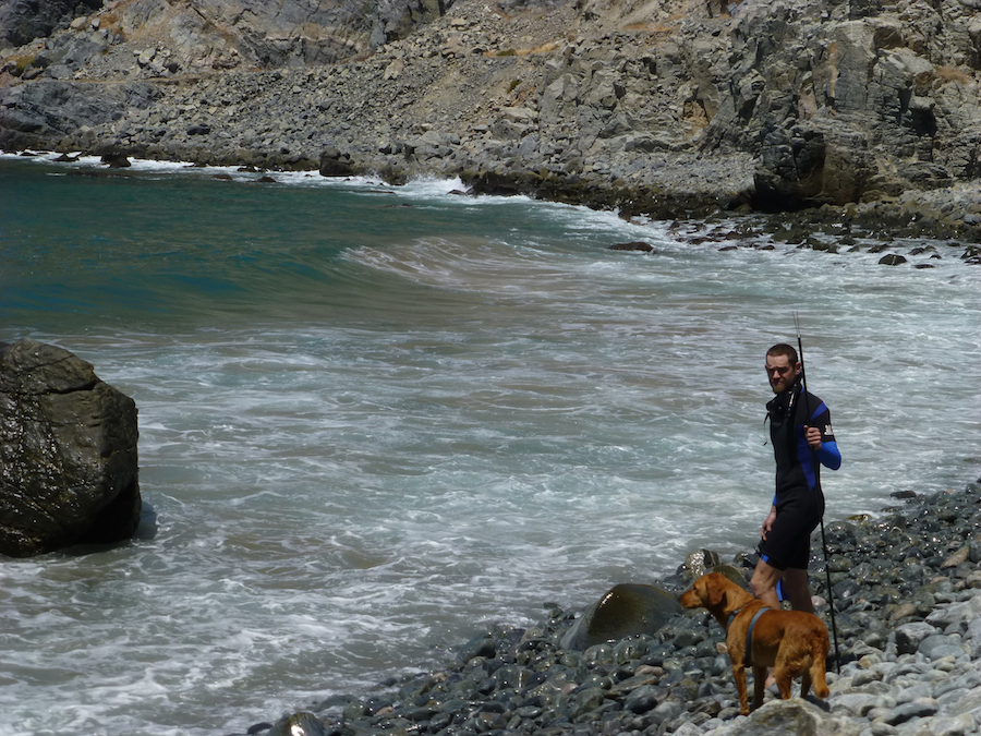 rob with pole spear and dog