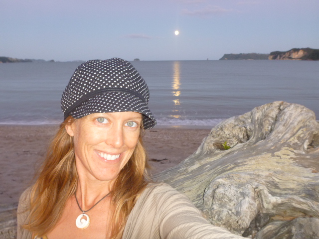 February full moon in Whitianga, New Zealand. On the Horizon Line with Brianna Randall on the beach.