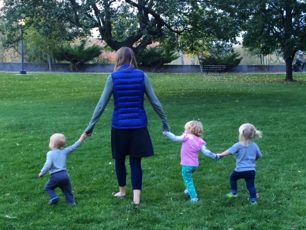 Brianna Randall walking in Missoula with little kiddos