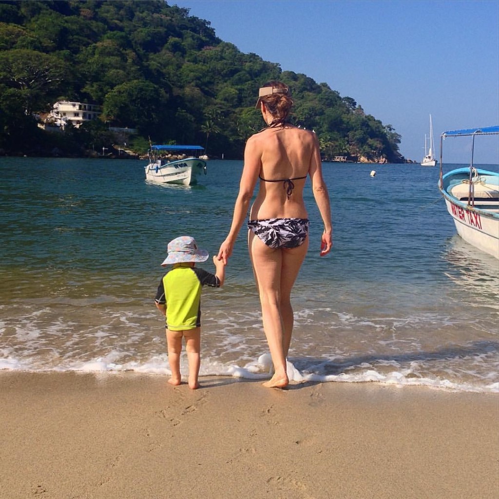 Checking out the waves in Boca de Tomatlan, perfect for babies and mamas.