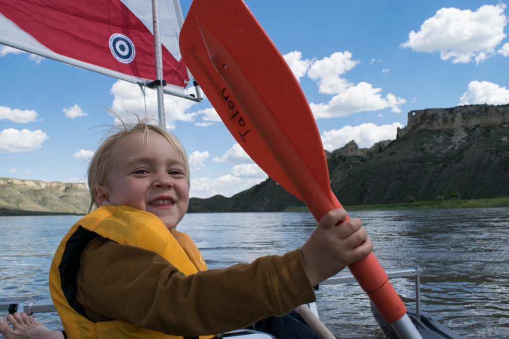 Toddlers make good canoe paddlers.